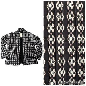 NWT Automet Quilted Open Front Jacket Black‎ White Ikat Small Boho